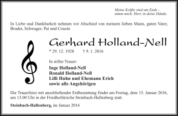 Traueranzeige von Gerhard Holland-Nell von Südthüringer Presse