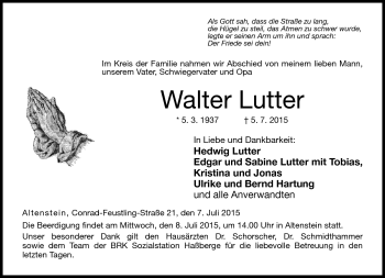 Traueranzeige von Walter Lutter von Neue Presse Coburg