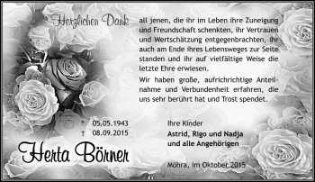 Traueranzeige von Herta Börner von Südthüringer Presse