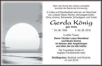 Traueranzeige von Gerda König von Südthüringer Presse