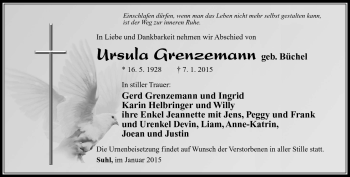 Traueranzeige von Ursula Grenzemann von Südthüringer Presse