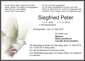 Traueranzeige von Siegfried Peter von Frankenpost