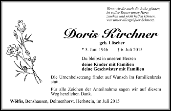 Traueranzeige von Doris Kirchner von Südthüringer Presse