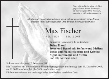 Traueranzeige von Max Fischer von Neue Presse Coburg