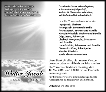 Traueranzeige von Walter Jacob von Südthüringer Presse