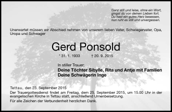 Traueranzeige von Gerd Ponsold von Neue Presse Coburg