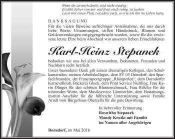 Traueranzeige von Karl-Heinz Stepanek von Südthüringer Presse