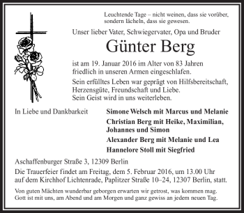 Traueranzeige von Günter Berg von Frankenpost