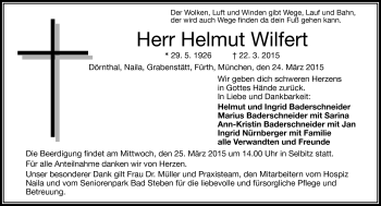 Traueranzeige von Helmut Wilfert von Frankenpost