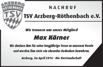 Traueranzeige von Max Kärner von Frankenpost