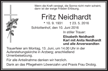 Traueranzeige von Fritz Neidhardt von Frankenpost