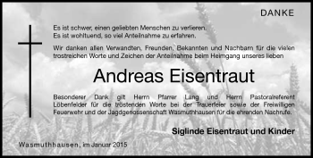 Traueranzeige von Andreas Eisentraut von Neue Presse Coburg