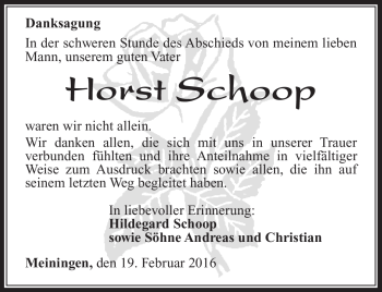 Traueranzeige von Horst Schoop von Südthüringer Presse
