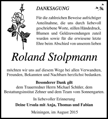 Traueranzeige von Roland Stolpmann von Südthüringer Presse