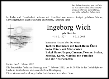Traueranzeige von Ingeborg Wich von Neue Presse Coburg