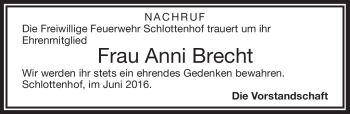 Traueranzeige von Anni Brecht von Frankenpost