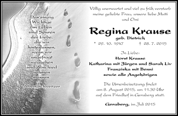 Traueranzeige von Regina Krause von Südthüringer Presse