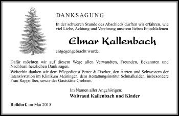 Traueranzeige von Elmar Kallenbach von Südthüringer Presse