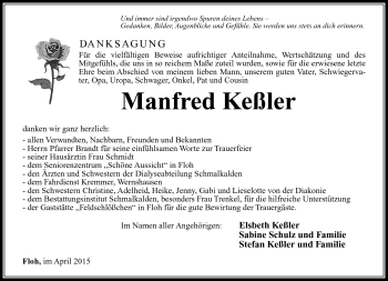 Traueranzeige von Manfred Keßler von Südthüringer Presse
