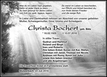 Traueranzeige von Christa Bochert von Südthüringer Presse