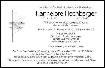 Traueranzeige von Hannelore Hochberger von Neue Presse Coburg