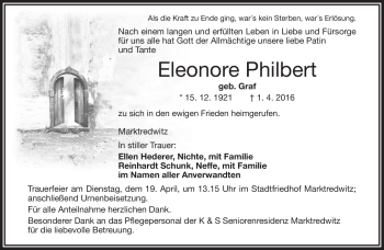 Traueranzeige von Eleonore Philbert von Frankenpost