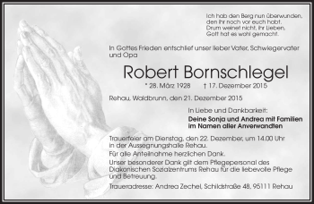 Traueranzeige von Robert Bornschlegel von Frankenpost