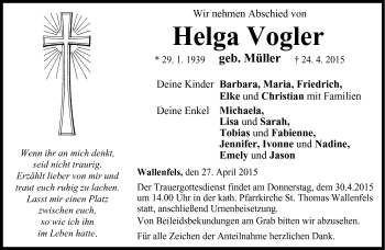 Traueranzeige von Helga Vogler von Neue Presse Coburg