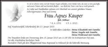 Traueranzeige von Agnes Kauper von 23314