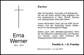 Traueranzeige von Erna Werner von Neue Presse Coburg