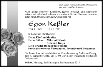 Traueranzeige von Egon Keßler von Südthüringer Presse