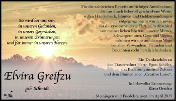Traueranzeige von Elvira Greifzu von Südthüringer Presse