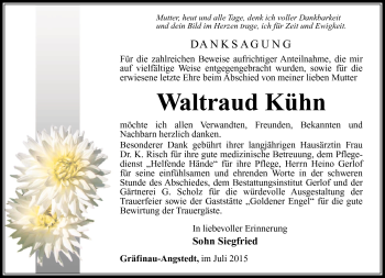 Traueranzeige von Waltraud Kühn von Südthüringer Presse