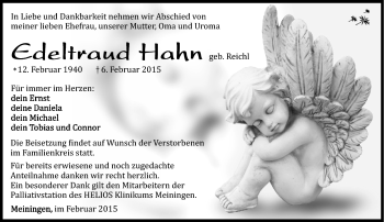 Traueranzeige von Edeltraut Hahn von Südthüringer Presse