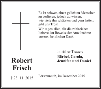 Traueranzeige von Robert Frisch von Frankenpost
