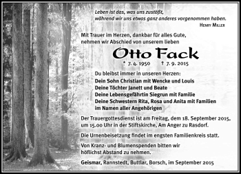 Traueranzeige von Otto Fack von Südthüringer Presse
