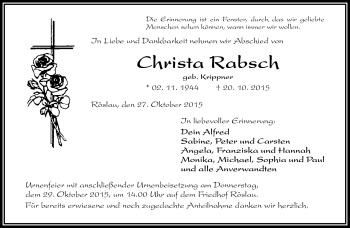 Traueranzeige von Christa Rabsch von Frankenpost