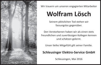 Traueranzeige von Wolfram Lösch von Südthüringer Presse