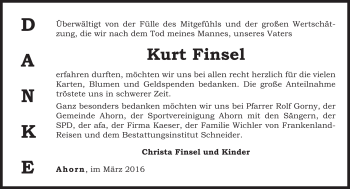 Traueranzeige von Kurt Finsel von Neue Presse Coburg