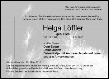Traueranzeige von Helga Löffler von Neue Presse Coburg