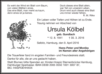 Traueranzeige von Ursula Kölbel von Frankenpost