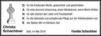 Traueranzeige von Christa Schachtner von Frankenpost