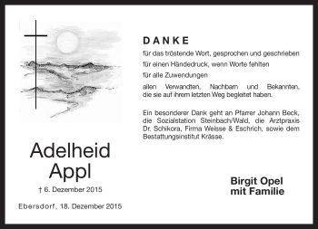 Traueranzeige von Adelheid Appl von Neue Presse Coburg