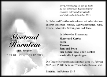 Traueranzeige von Gertrud Hörnlein von Südthüringer Presse