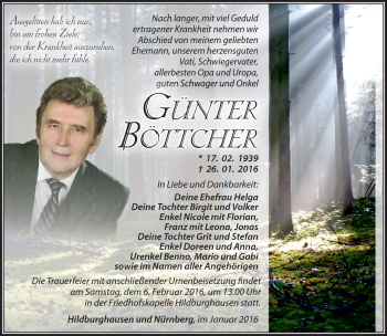 Traueranzeige von Günter Böttcher von Südthüringer Presse