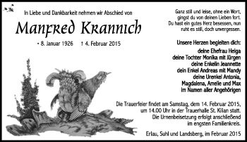 Traueranzeige von Manfred Krannich von Südthüringer Presse