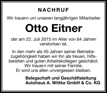 Traueranzeige von Otto Eitner von Frankenpost