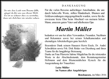 Traueranzeige von Martin Müller von Südthüringer Presse