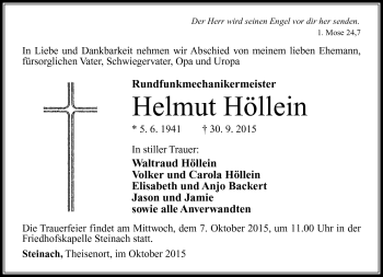 Traueranzeige von Helmut Höllein von Südthüringer Presse
