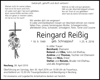 Traueranzeige von Reingarad Reißig von Neue Presse Coburg